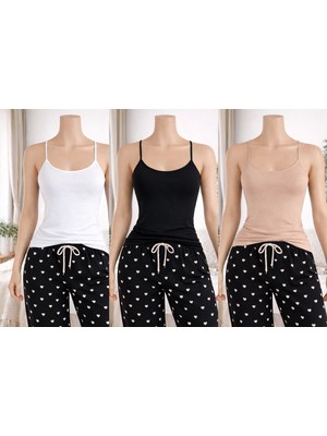 Belpa Kadın Likralı Ip Askılı Atlet %95 Pamuk %5 Likra 3'lü Paket