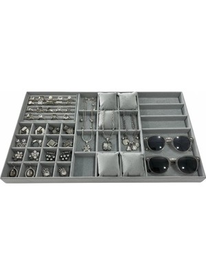 UltraMint El Yapımı Gri Süet Kaplama 70X38 cm Çekmece Içi Takı Düzenleyici