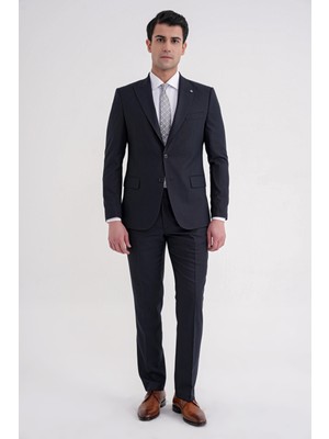 Efor Slim Fit Çift Yırtmaç Sivri Yaka Esnek Lacivert Klasik Takım Elbise Tk 939