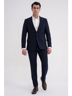 Efor Slim Fit Çift Yırtmaç Gofre Kumaş Esnek Lacivert Spor Takım Elbise Tk 940