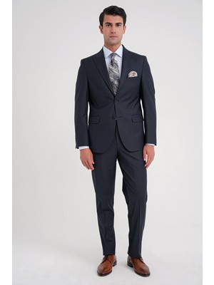 Efor Slim Fit Sivri Yaka Esnek Yünlü Düz Lacivert Klasik Takım Elbise Tk 928