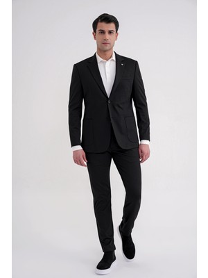 Efor Comfort Fit Mono Yaka Torba Cep Esnek Yünlü Siyah Spor Takım Elbise Tk 931