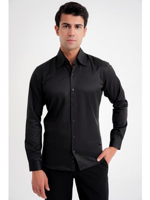 Efor Gk 742 Gömlek Slim Siyah Klasik