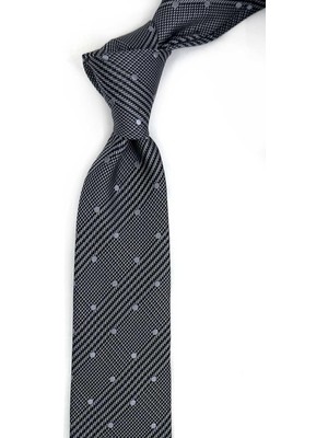 Kravatkolik 6.5 cm Gri Ekose Desen Italyan Ipek Kravat İK2308