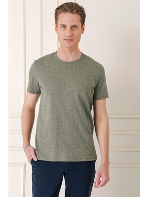 Efor Slim Fit Bisiklet Yaka Sıva Dokuma Pamuklu Haki Tişört Ts 882