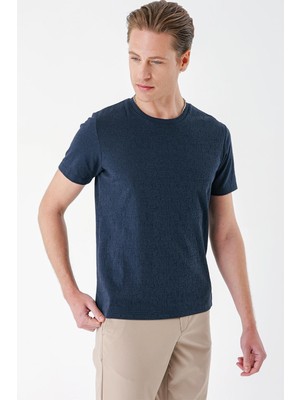 Efor Slim Fit Bisiklet Yaka Sıva Dokuma Pamuklu Lacivert Tişört Ts 882