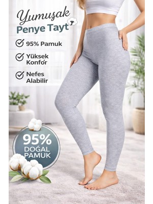 Rahat Kalıp Yüksek Bel Ağlı Gri Penye Tayt