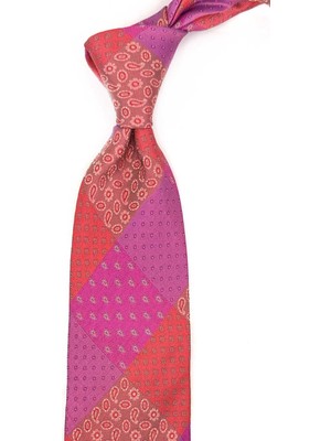 Kravatkolik Collinas Style Fuşya Patchwork Italyan Ipek Kravat İK2040