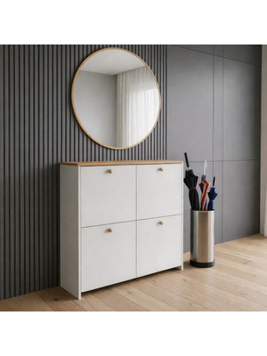 Misterium Via 4 Kapaklı Çok Amaçlı Ayakkabılık ve Antre Dolabı - Beyaz