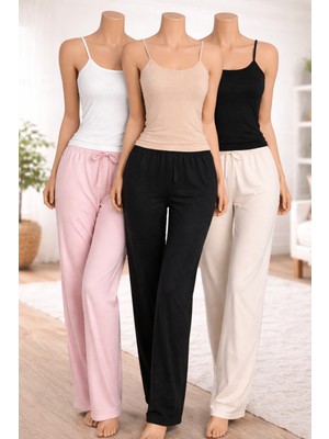 Belpa Kadın Ribana Ip Askılı Atlet 3'lü %100 Pamuklu Siyah Beyaz Ten