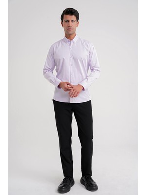 Efor Slim Fit %100 Pamuk Lila Gömlek Gk 711