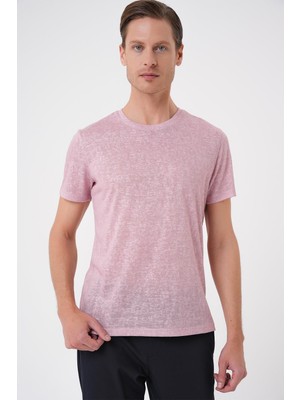 Efor Comfort Fit Bisiklet Yaka Viskon Karışımlı Casual Açık Pembe Tişört Ts 902