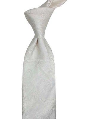 Kravatkolik Indiritto Style Beyaz Şal Desen Italyan Ipek Kravat İK2267