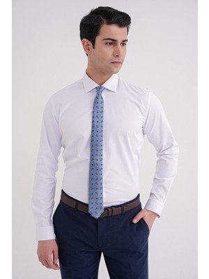 Efor Erkek Slim Fit Kravat Yaka Esnek Pamuklu Beyaz Gömlek GK 753