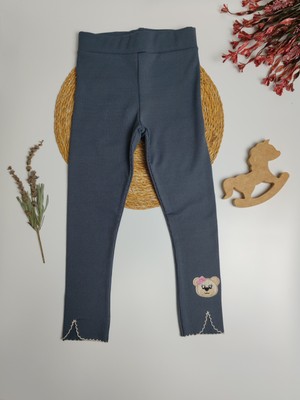 Moda Rüyası Ayıcıklı Bilek Detaylı Kız Çocuk Gri Tayt