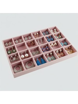 UltraMint Yerli Süet Takı Çekmecesi, 24 Bölmeli, Pembe, 34X24 cm