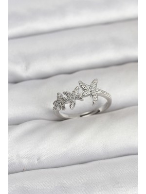 Pirinç Yıldız Model Gümüş Renk Kadın Yüzük