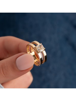 Hakan Mücevherat Iki Sıra Taşlı 14 Ayar Altın Yüzük