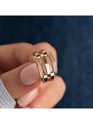 Hakan Mücevherat Taşlı Kaburga Model 14 Ayar Altın Yüzük