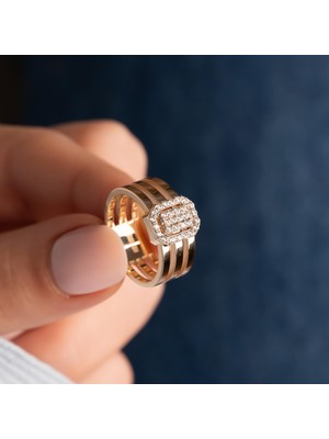 Hakan Mücevherat Üç Sıra Baget 14 Ayar Altın Yüzük