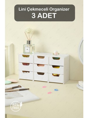 UltraMint Lini 3'lü Mini Organizer Seti, Çekmeceli Düzenleyici, Takı ve Aksesuar Kutusu