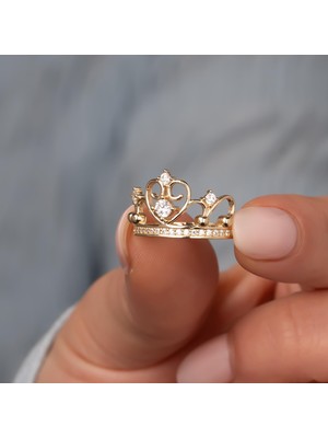 Hakan Mücevherat Kalp Detaylı Kral Tacı 14 Ayar Altın Yüzük
