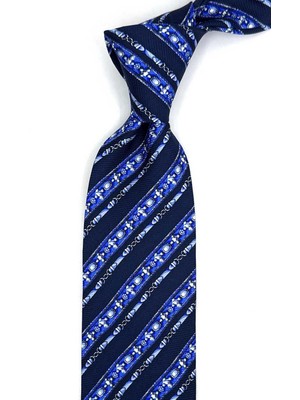Kravatkolik Tavolada Style Lacivert Çizgi Desen Italyan Ipek Kravat İK2255