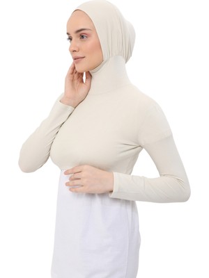 Altobeh Uzun Kollu Boyunluklu Boneli Yarım Body - Krem