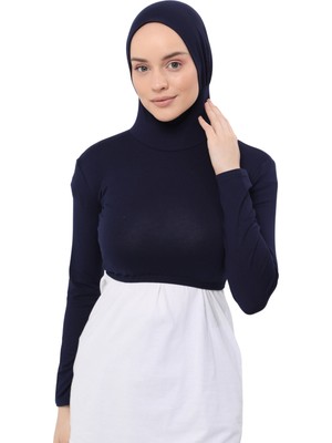 Altobeh Uzun Kollu Boyunluklu Boneli Yarım Body - Lacivert