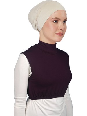 Altobeh Sıfır Kol Balıkçı Yaka Tam Boğazlı Likralı Penye Kadın Yarım Body - Mürdüm