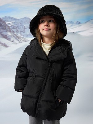 Lcw Siyah Kapüşonlu Kız Çocuk Şişme Mont