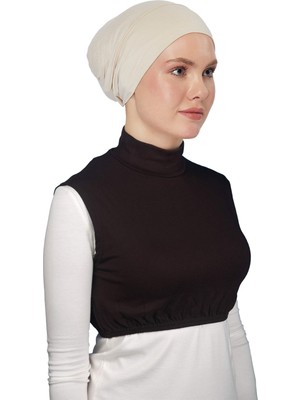 Altobeh Sıfır Kol Balıkçı Yaka Tam Boğazlı Likralı Penye Kadın Yarım Body - Koyu Kahverengi