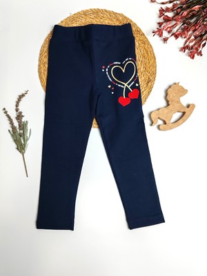 Moda Rüyası Kalpli Lacivert Kız Çocuk Tayt