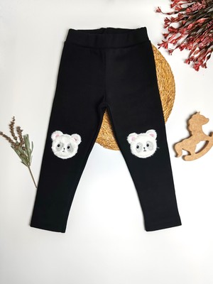 Moda Rüyası Ayıcıklı Kız Çocuk Siyah Tayt