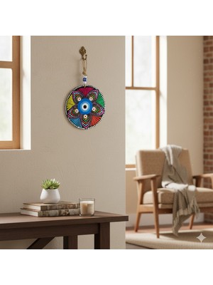 Handmade Şans ve Koruma Getiren El Boyaması Ahşap Nazarlık – 20 cm Çapında-Model-11