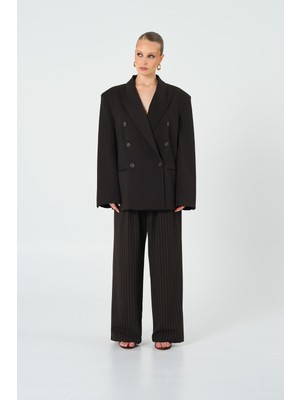 Thalure Kadın Kahverengi Basene Oturan Oversize Blazer