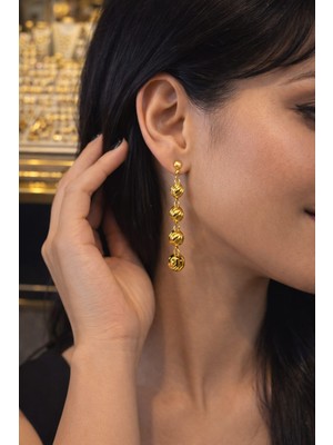 Reva Revsteel Sallantılı Boncuk Detaylı Bayan Küpe – Altın Renk Paslanmaz Çelik (Çift)