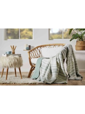 Özdilek Battaniye Pamuk  Stripe  Ponponlu Çift Kişilik  Yeşil