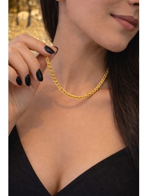 Reva Revsteel 60 cm Çelik Üzeri Altın Kaplama Singapur Burgu Zincir Kolye