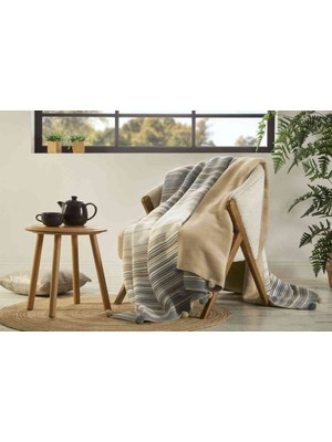 Özdilek Battaniye Pamuk  Stripe  Ponponlu Çift Kişilik  Camel