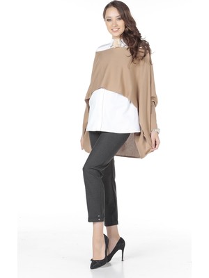 Busa Kadın Hamile Şal Kazak Taba Renkblok Desenli Uzun Kol Rahat Giyim