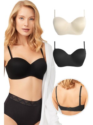 Cottonhill Balenli Straplez Sütyen 2'li Paket-2 Renkli Toparlayıcı Dolgusuz Konforlu Kullanım İçin