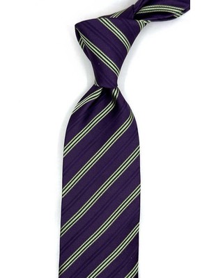 Kravatkolik Maddelena Style Mürdüm Çizgi Desen Italyan Ipek Kravat İK2264