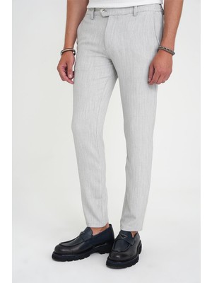Efor Comfort Fit Beli Lastikli Balıksırtı Desen Açık Gri Pantolon P 1175