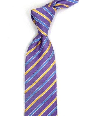 Kravatkolik Marini Style Lila Çizgi Desen Italyan Ipek Kravat İK2269