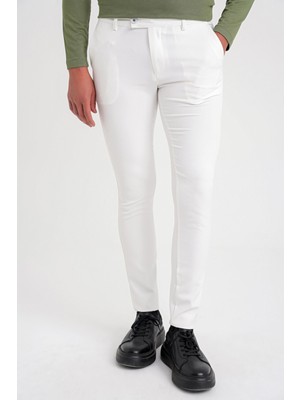 Efor P 1088 Slim Fit Yan Cep Esnek Pamuklu Casual Beyaz Pantolon