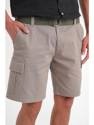 Efor Comfort Fit Beli Kemerli Kargo Cep Pamuk Casual Haki Şort Bermuda 039