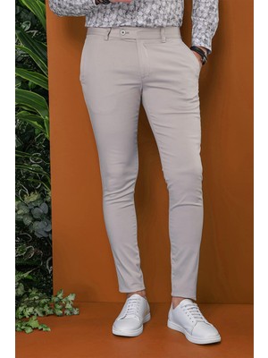 Efor Erkek Erkek Slim Fit Dar Kesim Mevsimlik Pamuklu Taş / Kırık Beyaz Pantolon P 1112