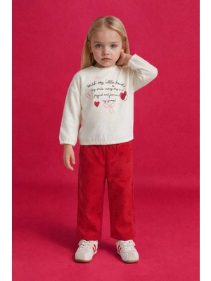 DeFacto 2'li Takım Kalp Desenli Dokulu Sweatshirt Pantolon Kız Bebek G7436A526SP