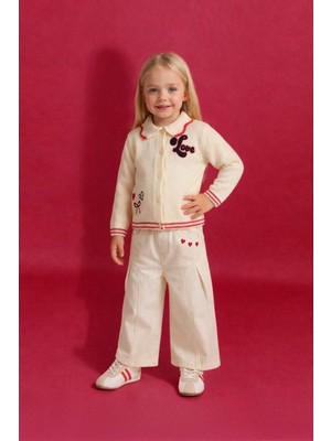 DeFacto Wide Leg Nakışlı Esnek Bantlı Paça Gabardin Pantolon Kız Bebek G7455A526SP